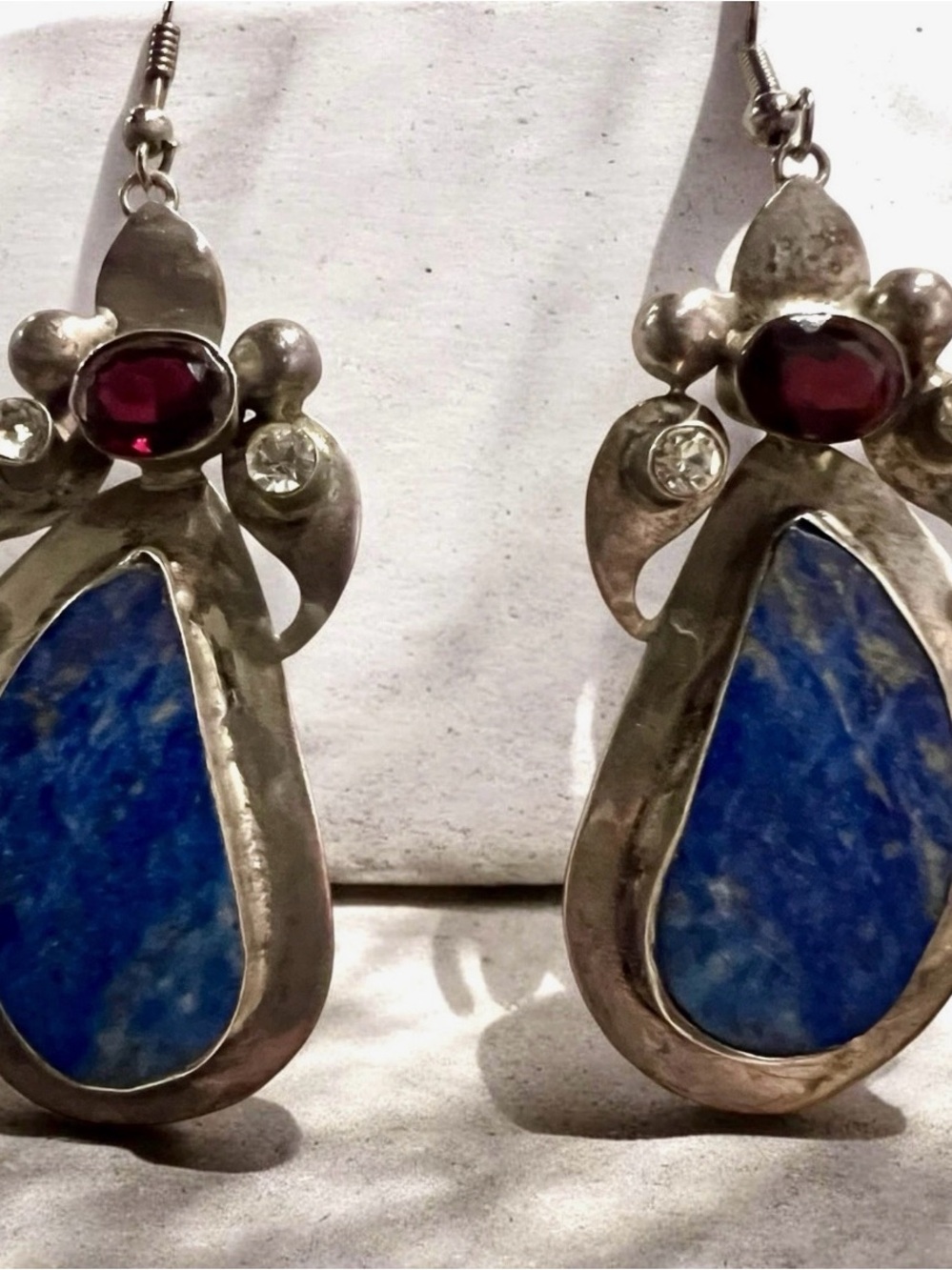 Vintage Lapis Garnet Sterling Silver Angel Earrings Pendants -Wires & Bales Incl